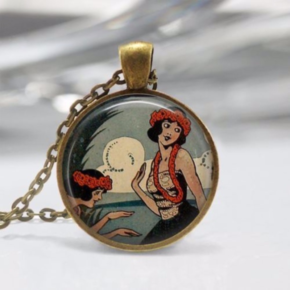 Jewelry - Hawaii Hula Girl Vintage Comic Tropical Necklace